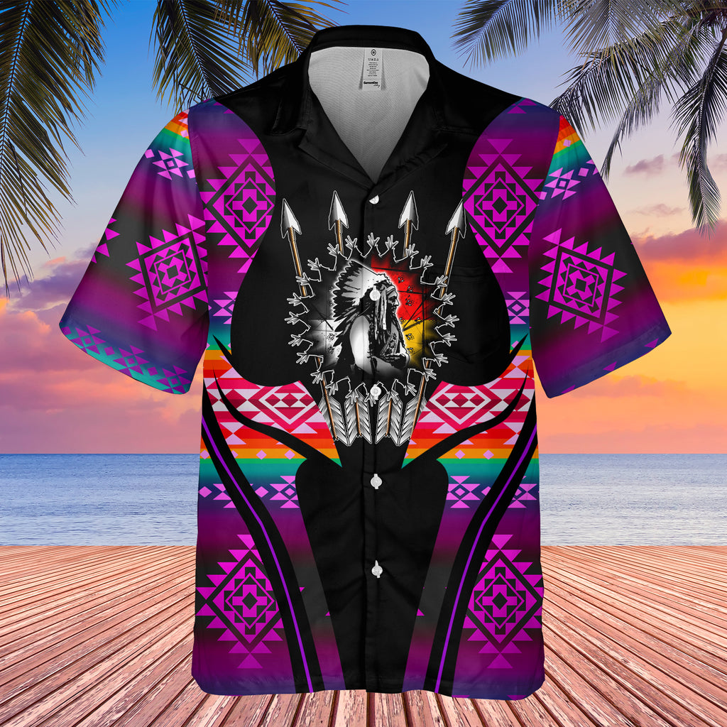 Powwow StoreGBHW000378 Tribe Design Native American Hawaiian Shirt 3D