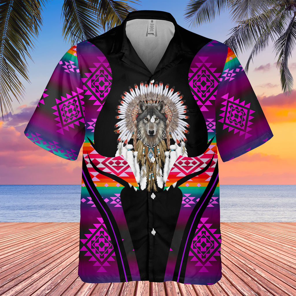 Powwow StoreGBHW000374 Tribe Design Native American Hawaiian Shirt 3D