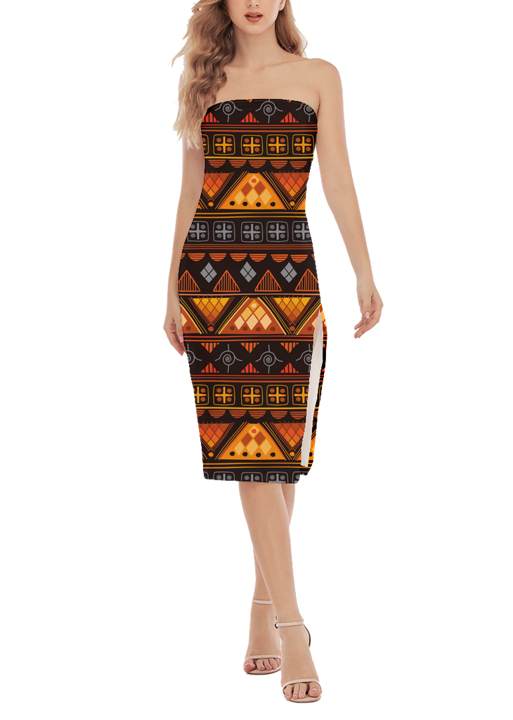 Powwow StoreGBNAT00631 Pattern Native Women's Side Split Tube Top Dress