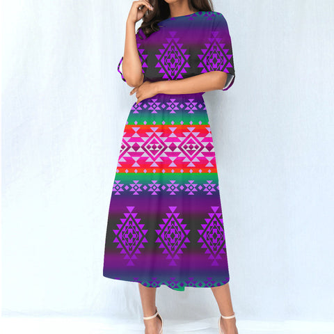GB-NAT00680-04 Pattern Native Women's Elastic Waist Dress
