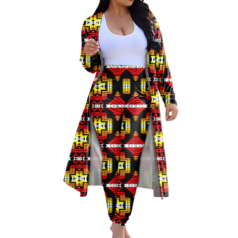 GB-NAT00656 Tribe Design Native American Cardigan Coat Long Pant Set