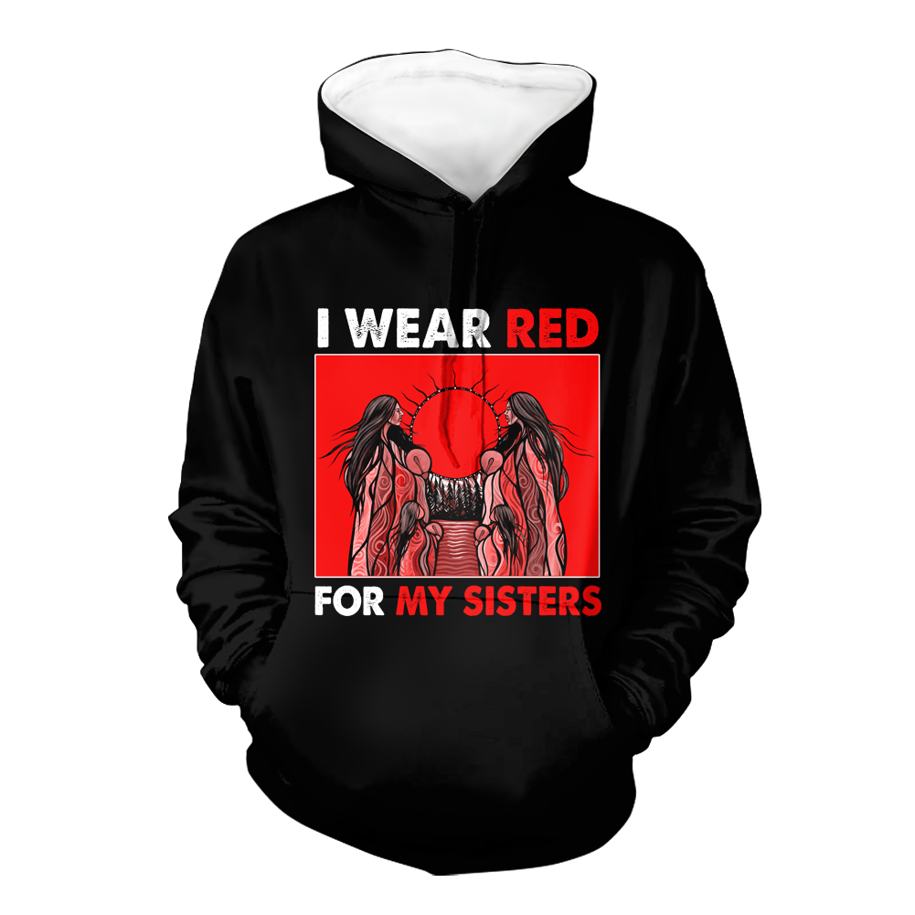 Powwow StoreHD000623 I Wear Red For My Sisters Native American Stop MMIW Red Hand No More Stolen Sisters  2D Hoodie