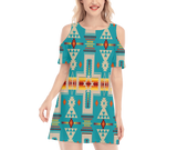 Powwow StoreGBNAT0006205 Pattern Native Women's Cold Shoulder Oneck Dress