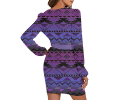 Powwow Storegb nat00601 02 pattern native long sleeve dress with waist belt