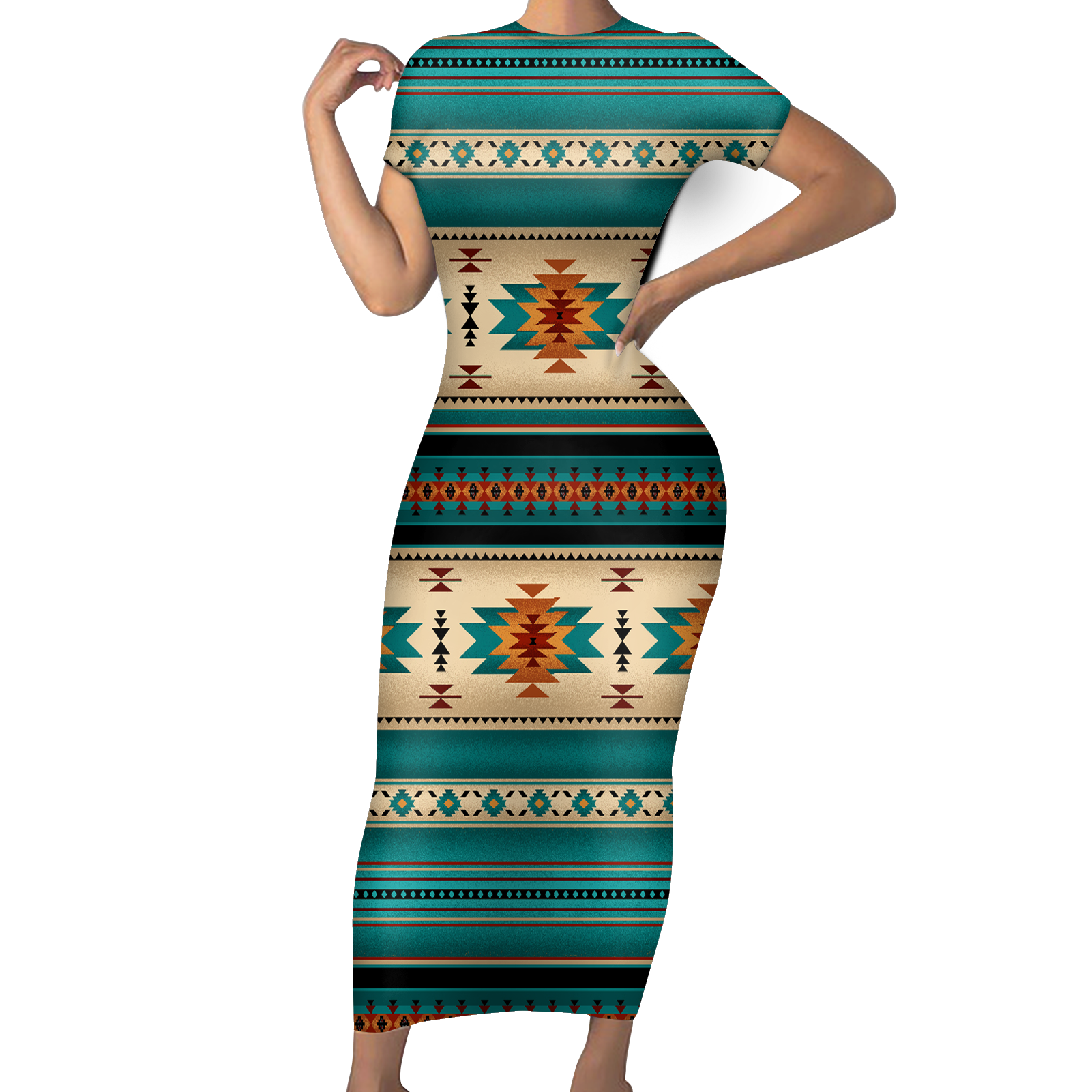 Powwow StoreGBNAT0055904 Native Tribes Pattern Native American ShortSleeved Body Dress