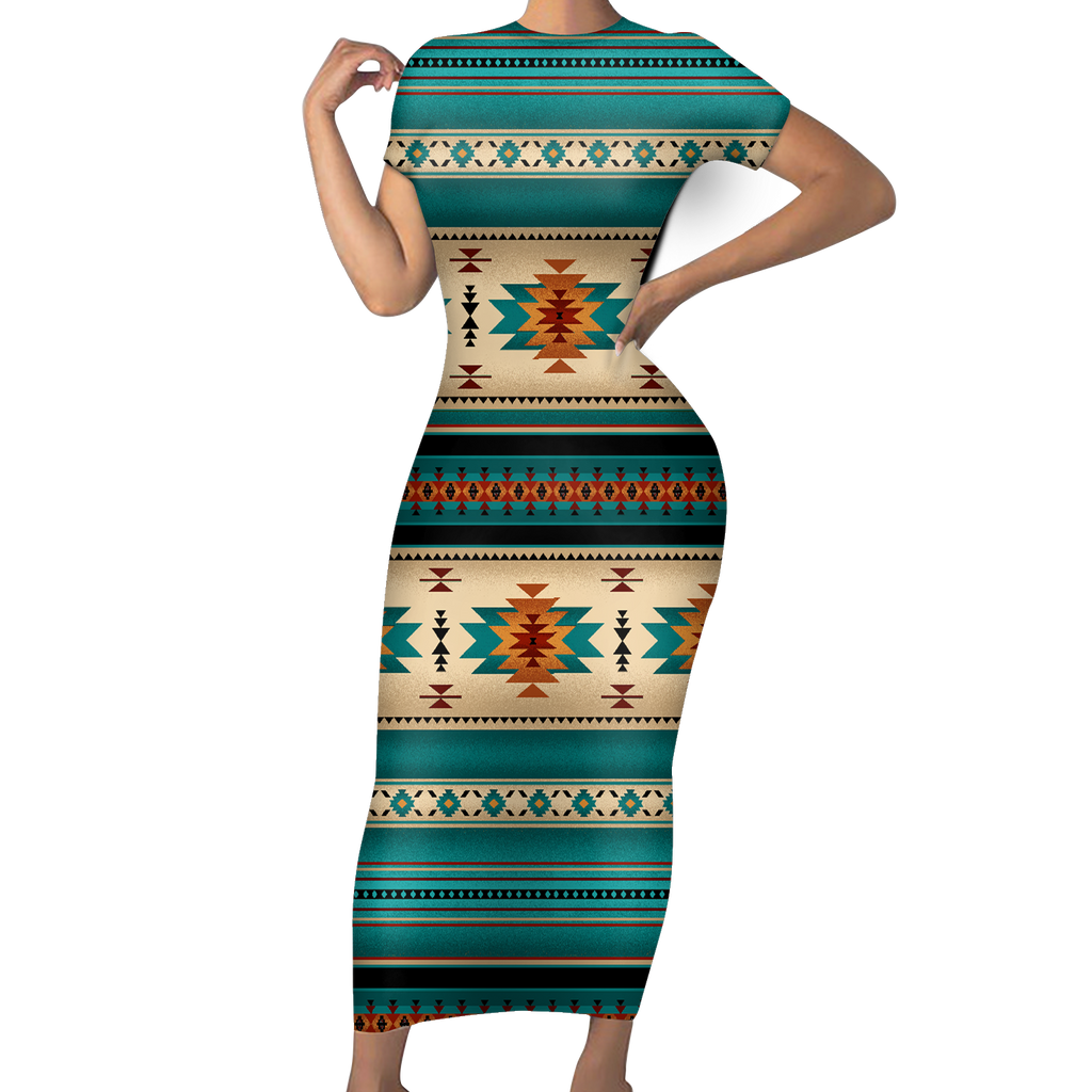 Powwow StoreGBNAT0055904 Native Tribes Pattern Native American ShortSleeved Body Dress