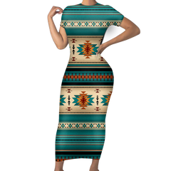 Powwow StoreGBNAT0055904 Native Tribes Pattern Native American ShortSleeved Body Dress