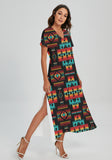 Powwow Storegb nat00046 02 pattern native v neck dress with side slit