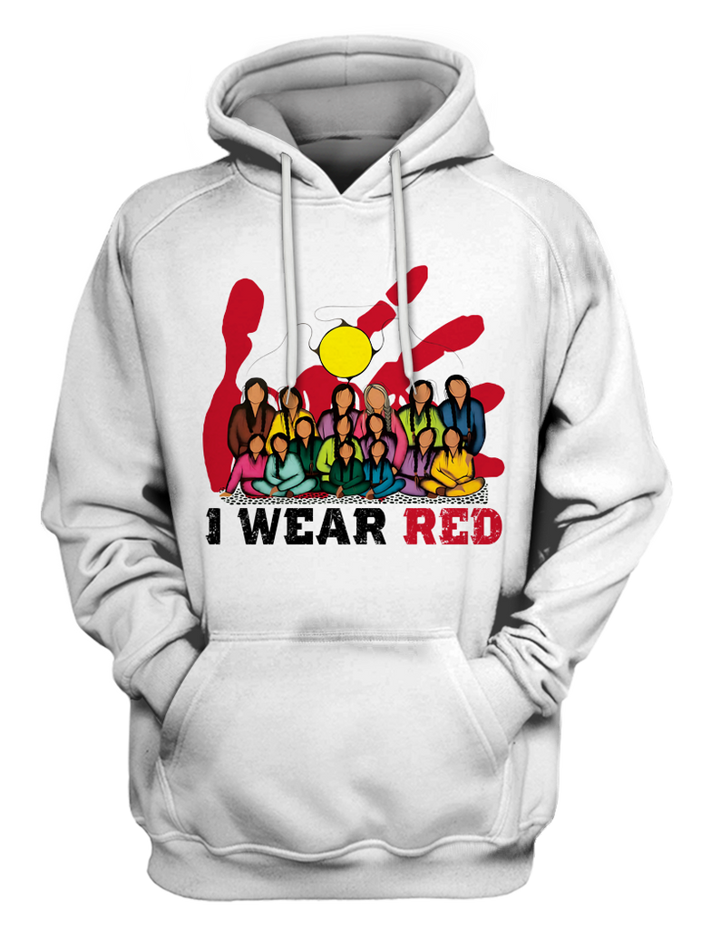 Powwow StoreHD000624 I Wear Red For My Sisters Native American Stop MMIW Red Hand No More Stolen Sisters  2D Hoodie