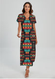 Powwow StoreGBNAT0004602 Pattern Native Vneck Dress With Side Slit