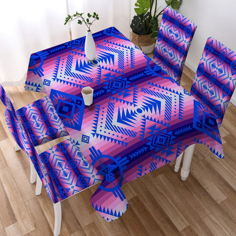250325M10v2 Native American 5pcs Dining Table Set - Tablecloth and Chair Cover