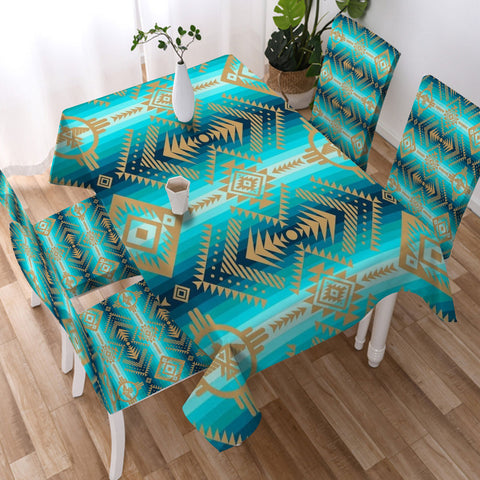 250325M10v3 Native American 5pcs Dining Table Set - Tablecloth and Chair Cover