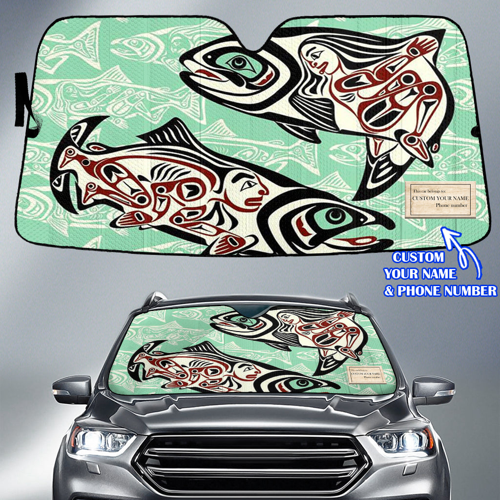 250411M01 Tribe Fish Custom Name Native American Auto Sun Shade