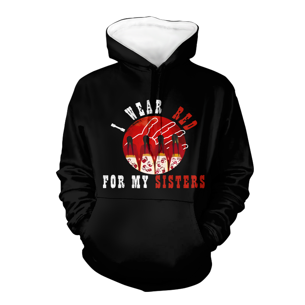 Powwow StoreHD000625 I Wear Red For My Sisters Native American Stop MMIW Red Hand No More Stolen Sisters  2D Hoodie