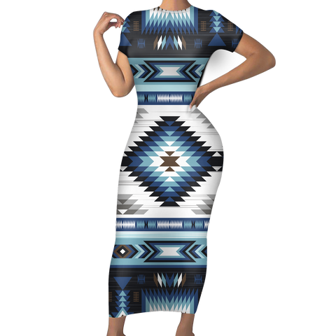 GB-NAT00528 Native Tribes Pattern Native American Short-Sleeved Body Dress