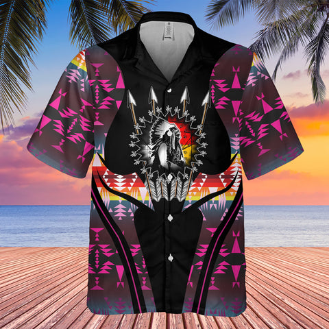 Powwow StoreGBHW000404  Tribe Design Native American Hawaiian Shirt 3D