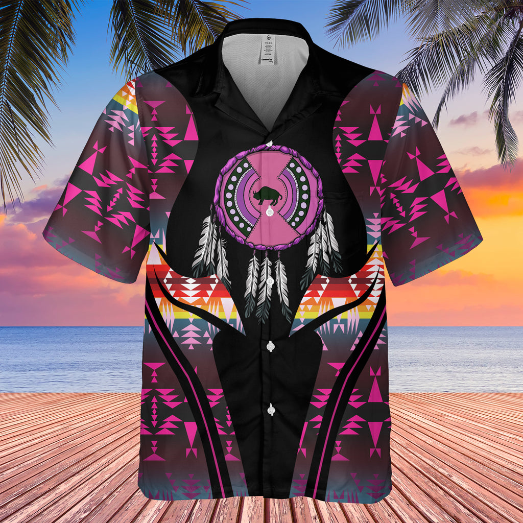 Powwow StoreGBHW000405  Tribe Design Native American Hawaiian Shirt 3D