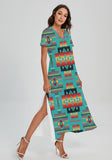 Powwow Storegb nat00046 01 pattern native v neck dress with side slit