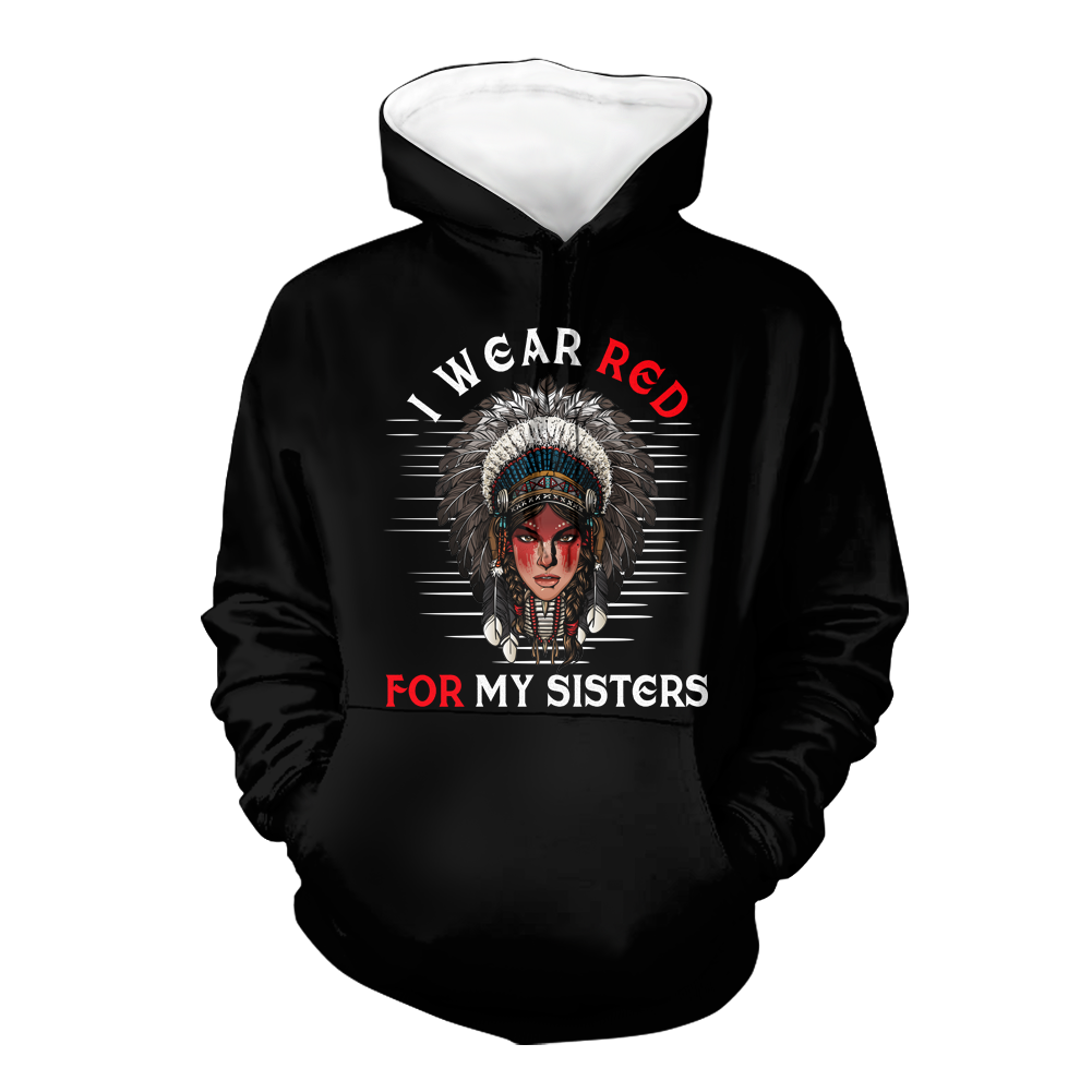 Powwow StoreHD000626 I Wear Red For My Sisters Native American Stop MMIW Red Hand No More Stolen Sisters  2D Hoodie