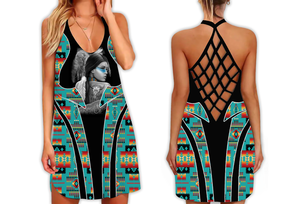 Powwow StoreSTB0020 Pattern Native Strappy Back Dress