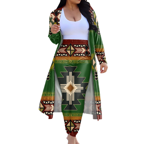 GB-NAT0001 Tribe Design Native American Cardigan Coat Long Pant Set