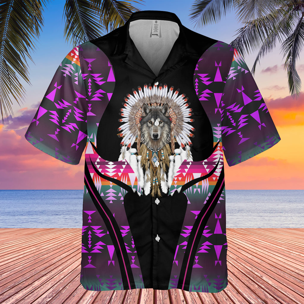 Powwow StoreGBHW000410  Tribe Design Native American Hawaiian Shirt 3D