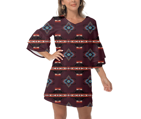 GB-HW00095 Native  Design Print Women's V-Neck Dresss