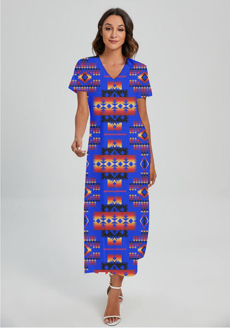 Powwow StoreGBNAT0004606 Pattern Native Vneck Dress With Side Slit