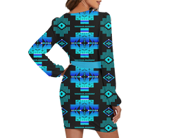 Powwow Storegb nat00720 04 pattern native long sleeve dress with waist belt 1