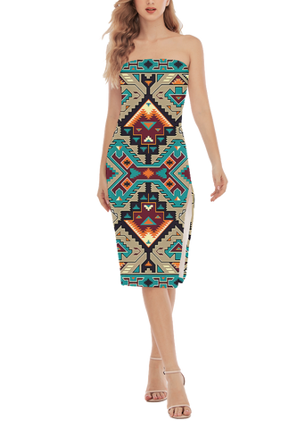 Powwow StoreGBNAT00016 Pattern Native Women's Side Split Tube Top Dress