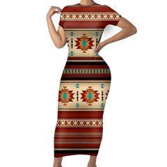 Powwow StoreGBNAT0055902 Native Tribes Pattern Native American ShortSleeved Body Dress