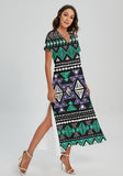 Powwow Storegb nat00578 pattern native v neck dress with side slit