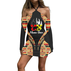 Powwow Store3WDSGA0600026 Pattern Native Women’s Stacked Hem Dress With Short Sleeve