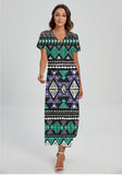 Powwow StoreGBNAT00578 Pattern Native Vneck Dress With Side Slit