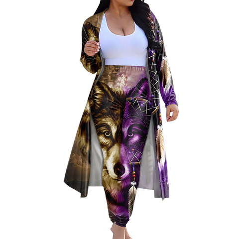 GB-NAT0005 Tribe Design Native American Cardigan Coat Long Pant Set