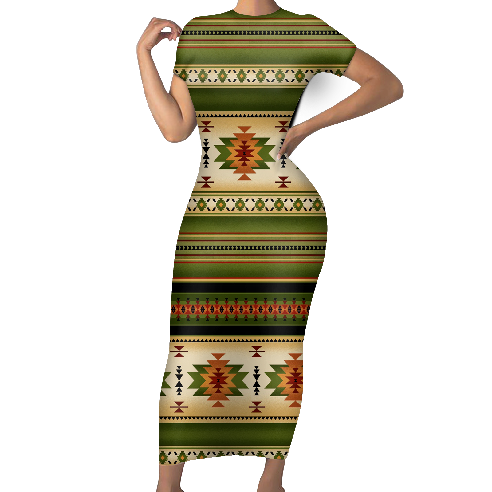 Powwow StoreGBNAT0055903 Native Tribes Pattern Native American ShortSleeved Body Dress