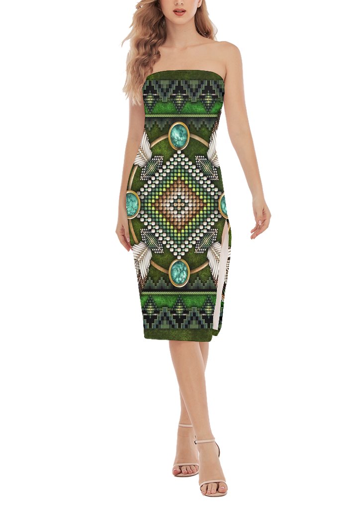 Powwow StoreGBNAT00023 Pattern Native Women's Side Split Tube Top Dress