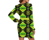 Powwow Storegb nat00720 07 pattern native long sleeve dress with waist belt