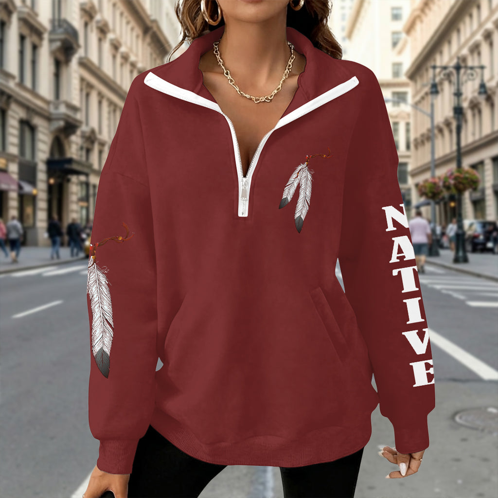 2WPHLL35-01 Native American Women Half-Zip Sweatshirt With Fleece