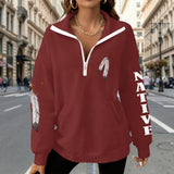 2WPHLL35-01 Native American Women Half-Zip Sweatshirt With Fleece