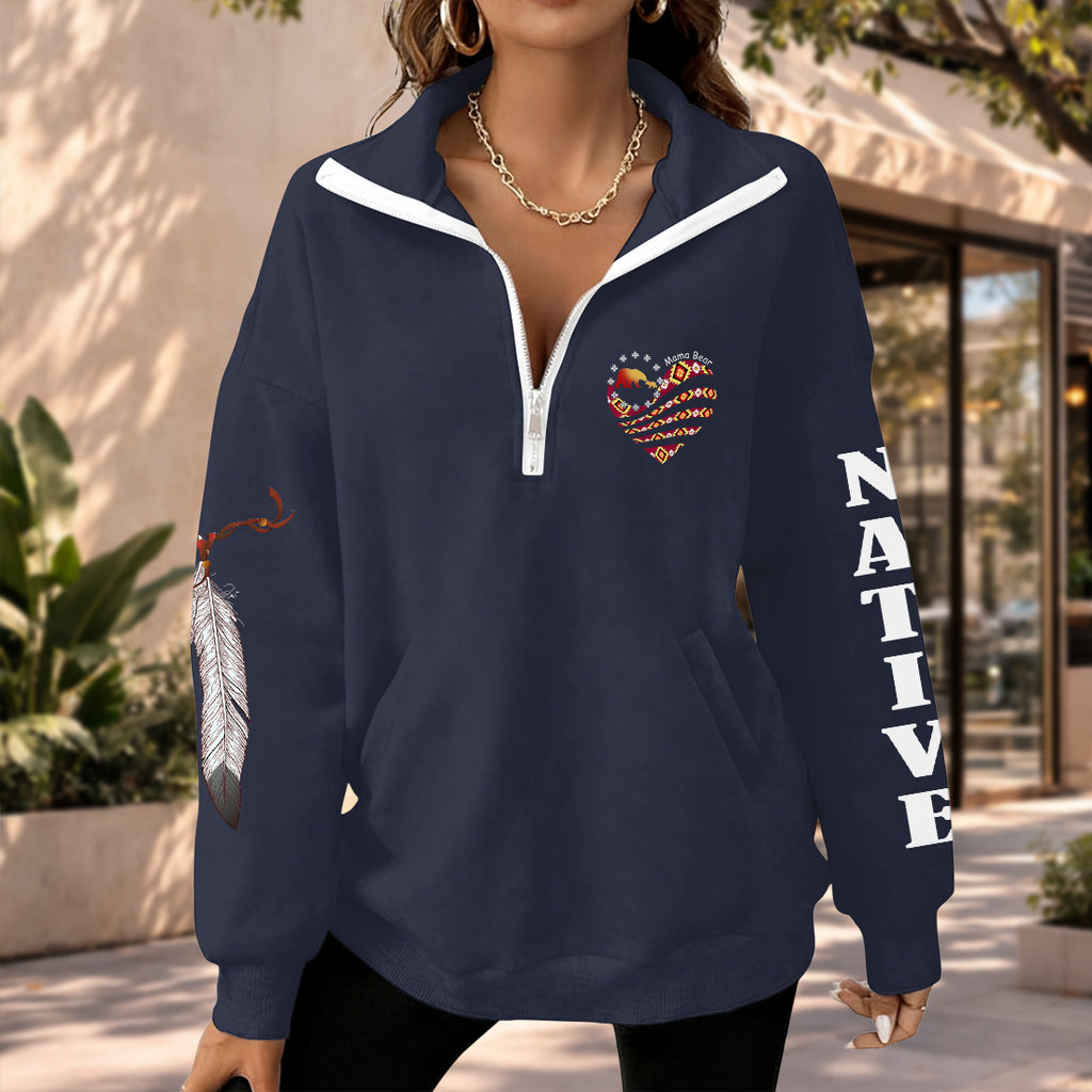 2WPHLL35-02 Native American Women Half-Zip Sweatshirt With Fleece