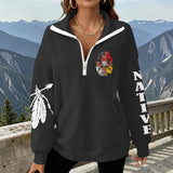 2WPHLL35-04 Native American Women Half-Zip Sweatshirt With Fleece