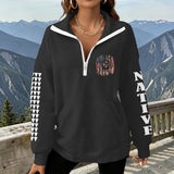 2WPHLL35-07 Native American Women Half-Zip Sweatshirt With Fleece