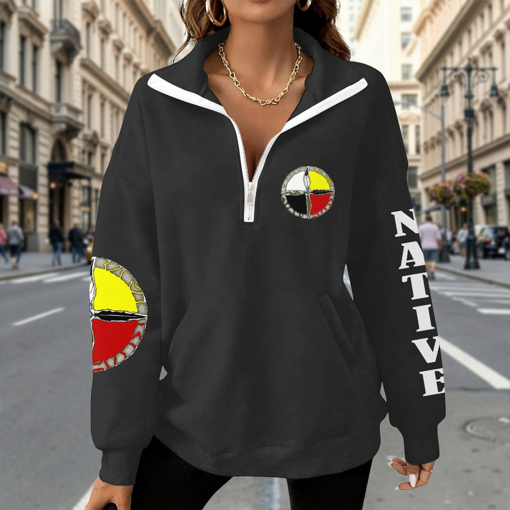 2WPHLL35-08 Native American Women Half-Zip Sweatshirt With Fleece