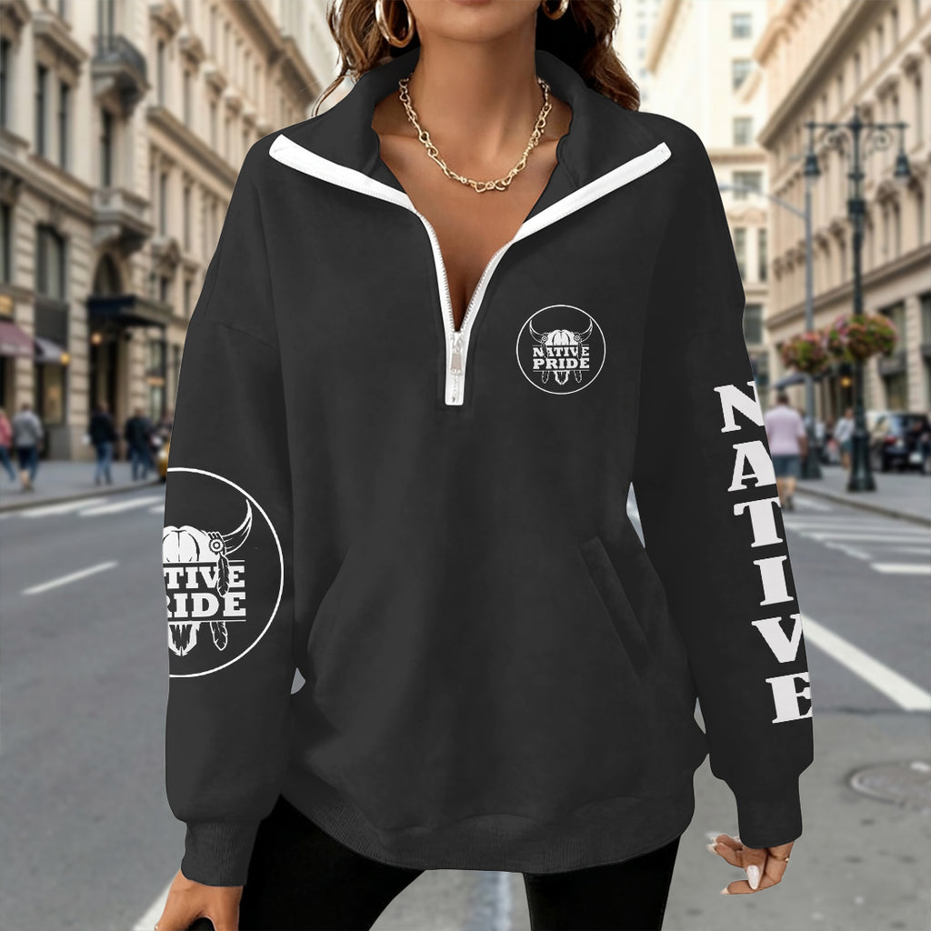 2WPHLL35-09 Native American Women Half-Zip Sweatshirt With Fleece