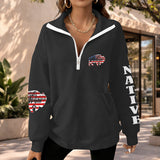 2WPHLL35-10 Native American Women Half-Zip Sweatshirt With Fleece