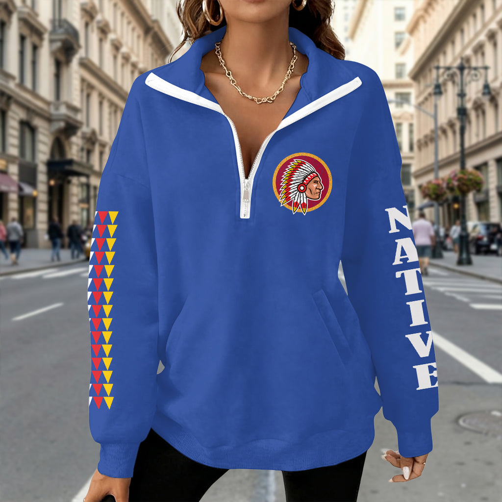 2WPHLL35-11 Native American Women Half-Zip Sweatshirt With Fleece