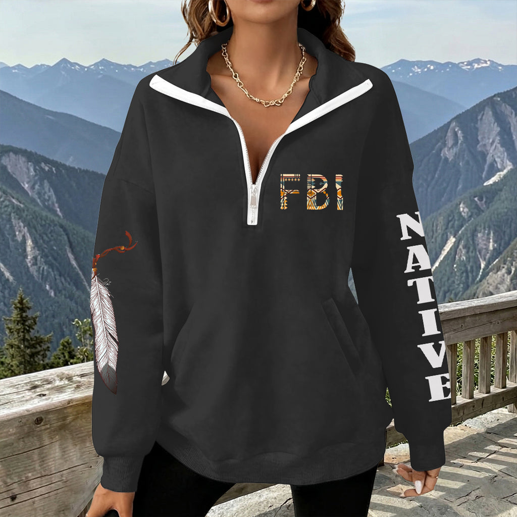 2WPHLL35-13 Native American Women Half-Zip Sweatshirt With Fleece