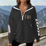 2WPHLL35-13 Native American Women Half-Zip Sweatshirt With Fleece