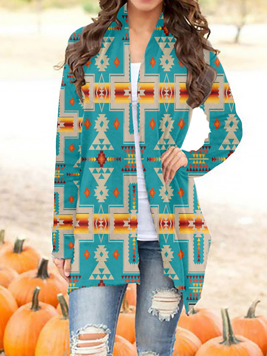 Powwow StoreGBNAT0006205 Tribe Design Native Women's Cardigan With Long Sleeve